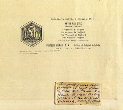 Document stating portrait of Capt. John Underhill is not him.